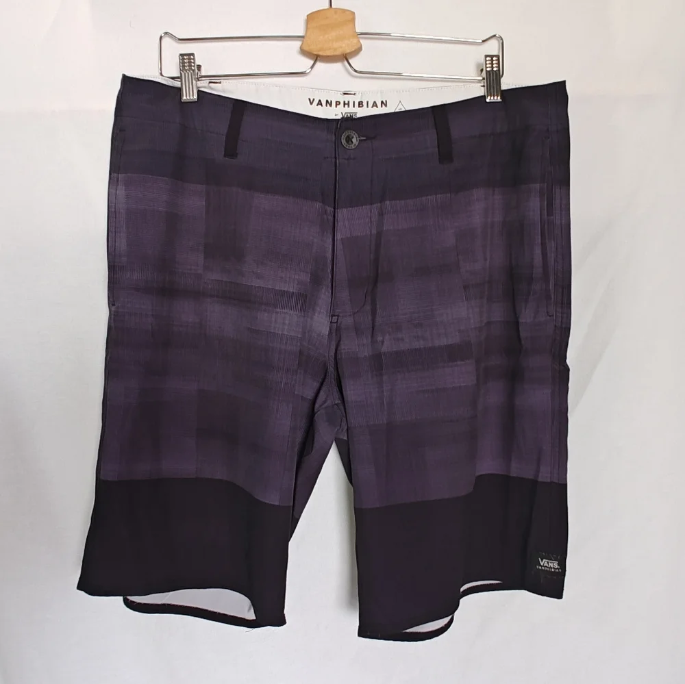 Vans‎ Vanphibian Purple Black Plaid Swim Shorts Boardshorts 36 L XL